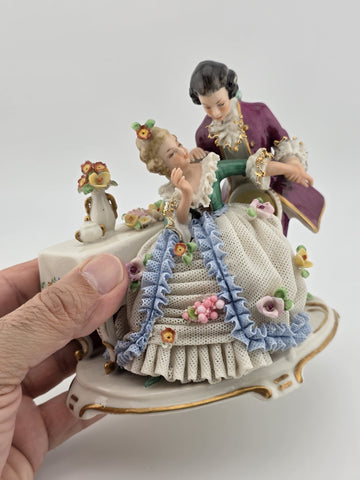 Rare Antique Frankenthal Porcelain Lace Courting Couple Figurine Germany c1900