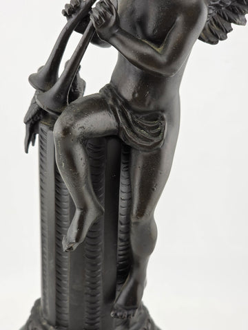 Vtg Mathurin Moreau BRONZE CUPID with LOVE Birds Marble Base Statue Sculpture