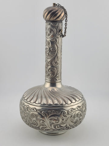 Antique Victorian Derby Silver Co Silverplate Decanter C1900 Chained Stopper