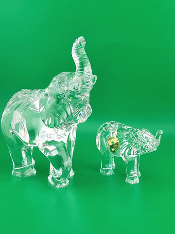 Set Of 2 Waterford Crystal Elephant Paperweights. Mother And Child. VG Cond.