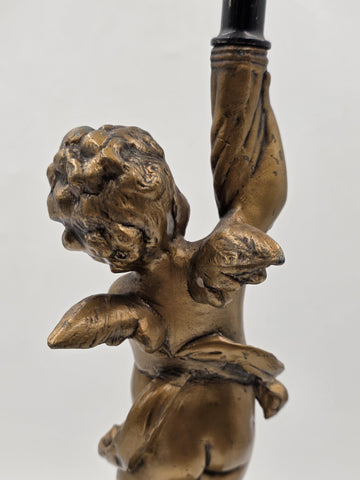 Rare Antique Brass Gilt Cherub Figural Candlestick Empire Revival 23 in Tall.