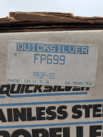 New Old Stock Quicksilver FP699 Stainless Steel Propeller Sealed Box USA 1993