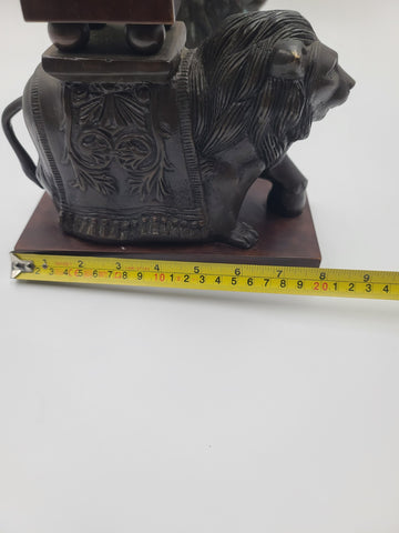 Rare 21" Wildwood Accents Bronze Lion Wood Obelisk Bookends Pair Neoclassical