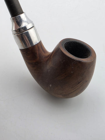 Rare Antique Briar Tobacco Pipe Bent Long Stem w Metal Band Estate Smoking Pipe