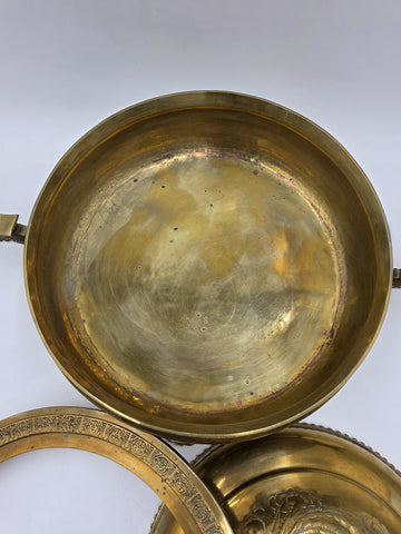 Antique Chinese Brass Dragon Handle Lidded Tureen Qing Hot Pot with Foo Dog Lid
