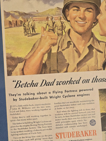 Original 1943 WW2 Studebaker Employee Ad Williams Family, South Bend Indiana