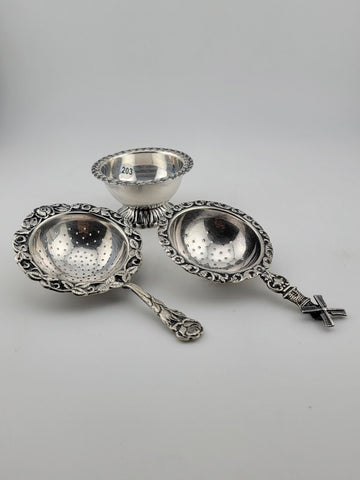 Rare Antique Silver 900 Dutch Loose Leaf Tea Strainers and Rest Dish Ornate