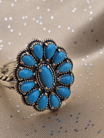 Vintage American West Sterling Silver Sleeping Beauty Turquoise Cluster Ring S10