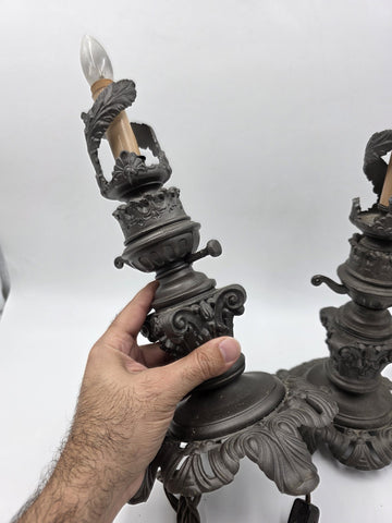 Rare Pair Antique Victorian Revival Boudoir Lamps Accurate Casting Co 12" Bronze