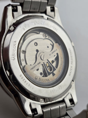 Bulova BVA 21-Jewels Skeleton Dial Men's Watch 96A119 Stainless Steel. Working.