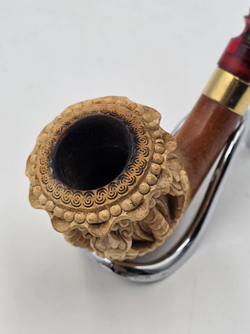 Antique C1920 Turkish Meerschaum Tobacco Pipe Hand Carved Figural Lucite Stem.
