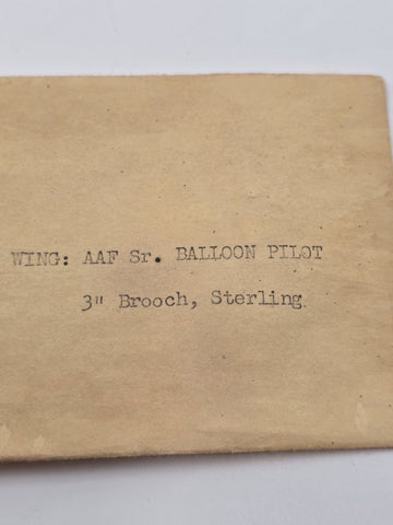 WWII USAAF Senior Balloon Pilot Wings LGB Sterling 3" Pinback W Original Package