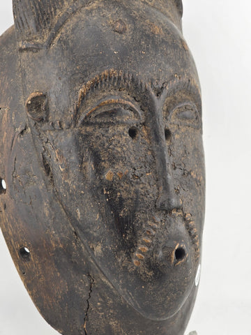 Authentic Early-20th Century Baule Tribal Wood Mask Ivory Coast African Art