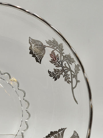Sterling Silver Overlay Glass Bowl/ Plate Silver Edge excellent Cond. 12.5 Inch
