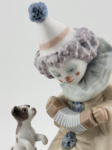 LLADRO Clown w/ Puppy Dog Pierrot Concertina Retired Jose Puche #5279 Vintage