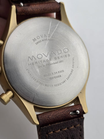 Original Movado Heritage Series Calendoplan Chronograph Watch 03.3.34.6035 Works