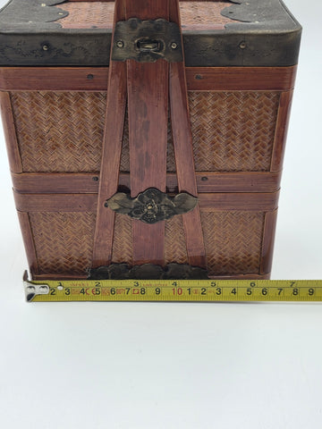 Antique Japanese Meiji Bamboo Picnic Basket Bento Box Woven Basket Complete Case
