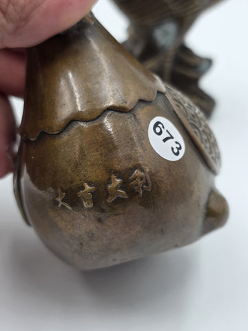 Pair Antique Chinese Bronze Rooster Hen Chicken Figures Qianlong Mark Auspicious
