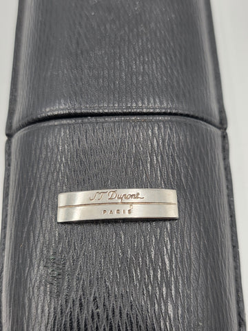 Vintage S.T. Dupont Black Grain Leather & Black Gold Cigar Case For 2 Cigars