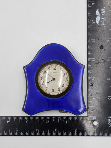 Antique Art Déco Sterling Silver & Enamels Table Clock, Birmingham, C1920. Works