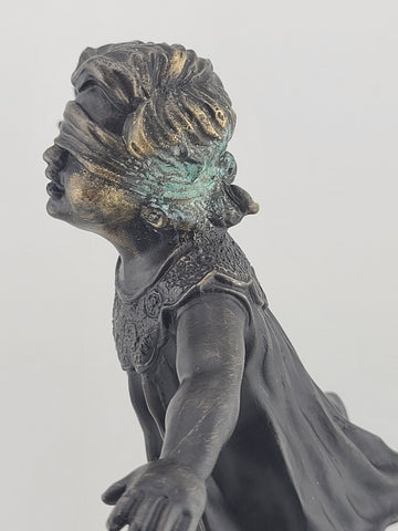 Giuseppe Ferrari, Italian(1840-1905) “Blindfold Girl” Bronze Sculpture on Marble