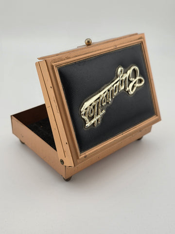 Antique Copper & Leather Cigarette Box Art Deco Style Tabletop Cigarette Case