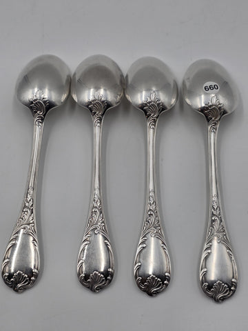 Set 4 Christofle France Silverplate Louis XV Rococo Dinner Table Spoons Flatware