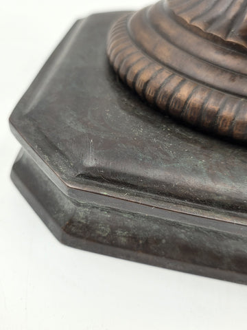 Antique Heavy Bronze Neoclassical Urn Ram Head Handles Pierced Vase Empire Style