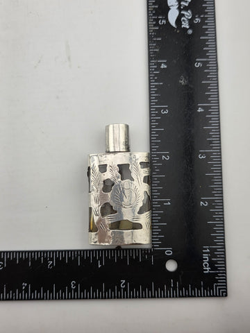 Antique Set Of 2 Sterling Silver Overlay Glass Perfume Bottles. 3.5 & 2.5 Inches