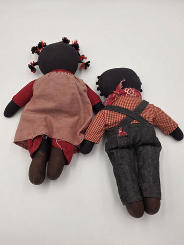 Antique Hannah & George Primitive Folk Art Rag Dolls Signed Handmade 13” Couple