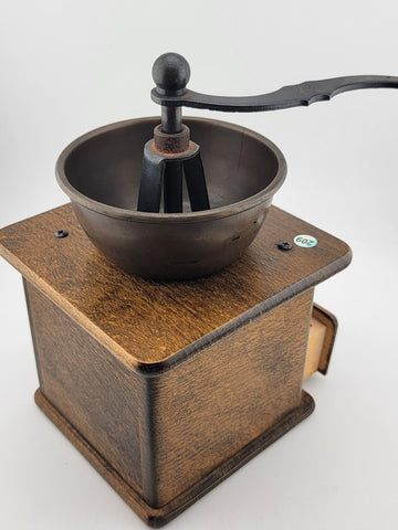 Rare DE Vintage European Manual Solid Wood Cast Iron Coffee Grinder With Drawer.