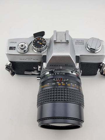 Minolta SRT 101 35mm SLR Film Camera W Venus 1:2.8 F 1 35mm Lens. Untested.