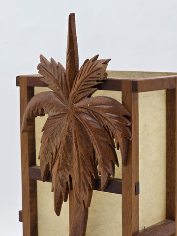 Vintage Mid Century Modern Carved Hawaiian Koa Wood Palm Tree Tiki Table Lamp
