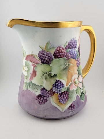 Antique MZ Austria Porcelain Pitcher W Hand Painted  grapes. Monogrammed. 1929