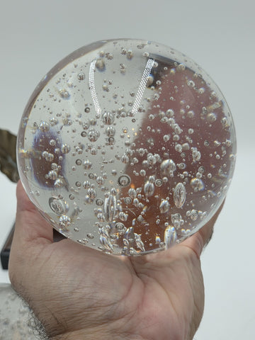 Rare Pair Of Antique Massive 6" Crystal Ball On Brass Leaves Bookends / Decor.