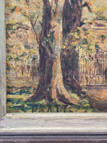 OOAK Original Samuel B. Pratt Autumn Reverie Signed Oil Painting Park Gate Scene