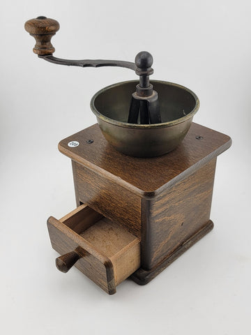 Rare DE Vintage European Manual Solid Wood Cast Iron Coffee Grinder With Drawer.