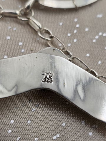 Vintage RB 925 Sterling Silver Turquoise Hand Chain Slave Bracelet Southwestern