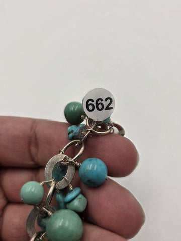 Vtg Sterling Silver 925 Turquoise Cluster Charm Bracelet Artisan Southwest 8"