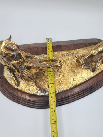 15 In Jim Reno Cutting Horse &Steer Rodeo Brass Trophy Sculpture Gold Color NCHA