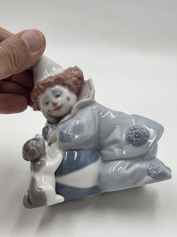 Lladro 5278 “Pierrot w/ Puppy & Ball" Kneeling Clown Dog Figurine Spain W Box
