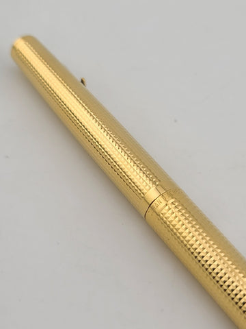 Caran d’Ache Gold Plated Fountain Pen, 14K-585 M Nib Guilloché Pattern Near Mint