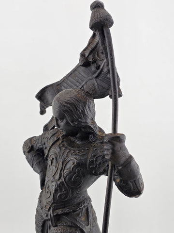 Antique 19thC Bronze Knight Warrior Clock Topper – Medieval St. George Style.