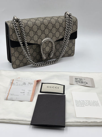 New W Tag Gucci GG Supreme Dionysus Medium Shoulder Bag with Chain Strap.