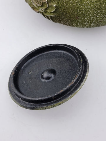 Antique Japanese Tetsubin Cast Iron Teapot Floral Green. Heavy & Large Size.