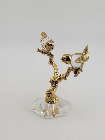 Vintage Swarovski Style Crystal Trimlite & Gold P Love Birds On Tree Figurine.
