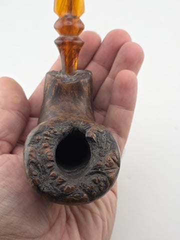 Rare Antique Freehand Acorn Big Block Briar Pipe Plateau Rim Bent Acrylic Stem