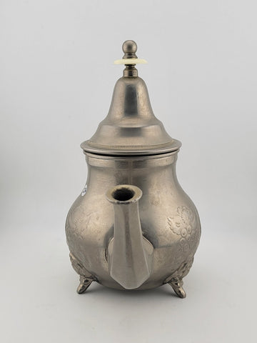 Vintage Antique Hand Made Silver Plated Moroccan Teapot With Feet. Stamped.