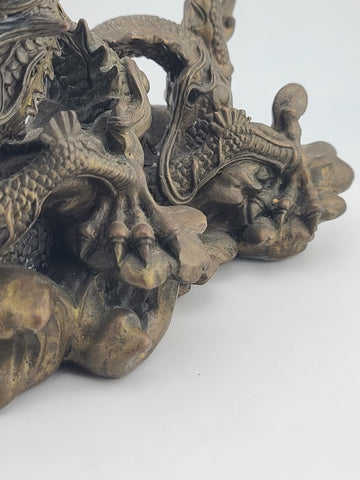 Antique Japan Solid Bronze 8.5" Intricate & Detailed Coiled Dragon w Pearl
