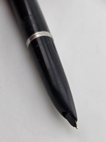 Vtg 1940 Parker 51 Fountain Pen Black Barrel Sterling Silver Cap Gold Arrow Clip
